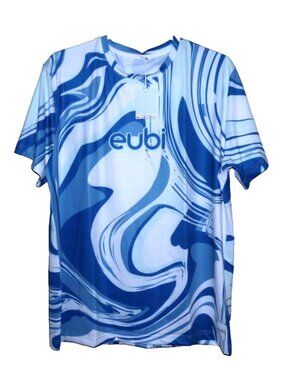 Eubi blue & white Marbled Poolside T Shirt polyester blend Men's size XL, New